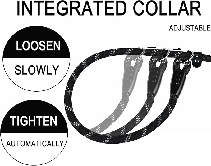 Dog Leash, 6 FT Heavy Duty Dog Leashes, Durable Premium Quality Strong Rope Slip Leash with Comfortable Padded Handle and Highly Reflective Threads for Small Medium and Large Dogs, (Black)