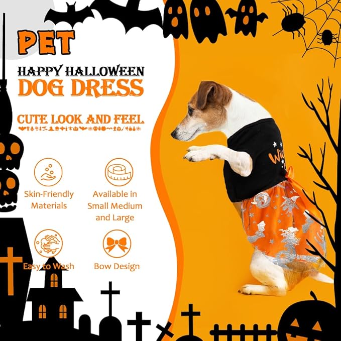 Dog Halloween Costumes Dog Dress Halloween Costumes for Dogs Funny Puppy Dress with Bow for Small Medium Large Dogs Pumpkin Witch Bat Pet Costume Halloween