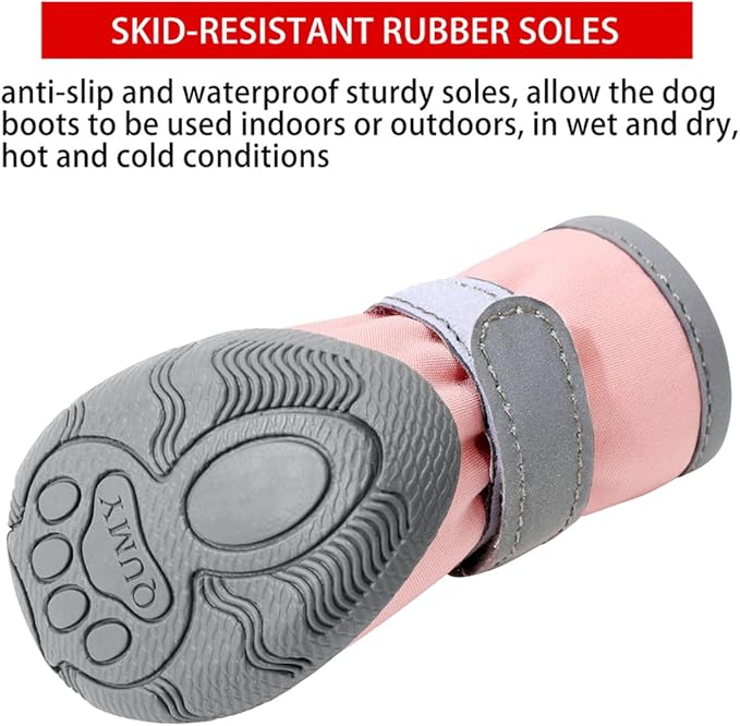 QUMY Dog Shoes for Small Dogs, Puppy Dog Boots & Paw Protectors for Winter Snowy Day, Summer Hot Pavement, Waterproof in Rainy Weather, Ourdoor Walking, Indoor Hardfloors Skid-Resistant Sole Pink 5