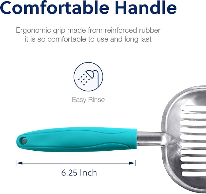 WePet Cat Litter Scoop, Aluminum Alloy Sifter, Kitty Metal Scooper, Deep Shovel, Long Handle, Poop Sifting, Kitten Pooper Lifter, Durable, Heavy Duty, for Litter Box