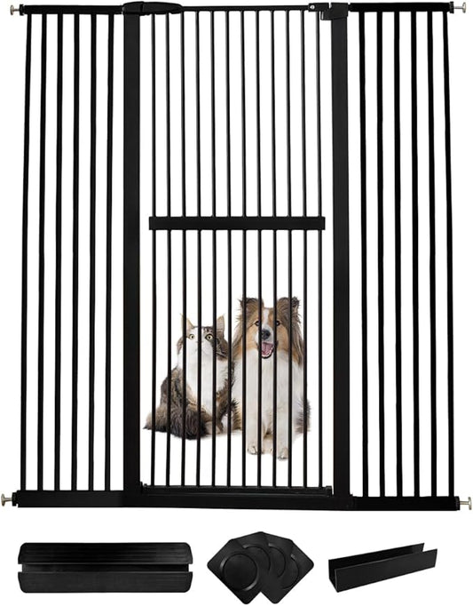Lumizone Extra Tall Cat Gate 61.02" High Pressure Mounted Extra Wide 55.12"-59.24" (17Sizes) 1.37" Gap No Drilling Auto-Close Tall Pet Gate for Dogs (Black, 55.12"-59.24"/140-150cm)
