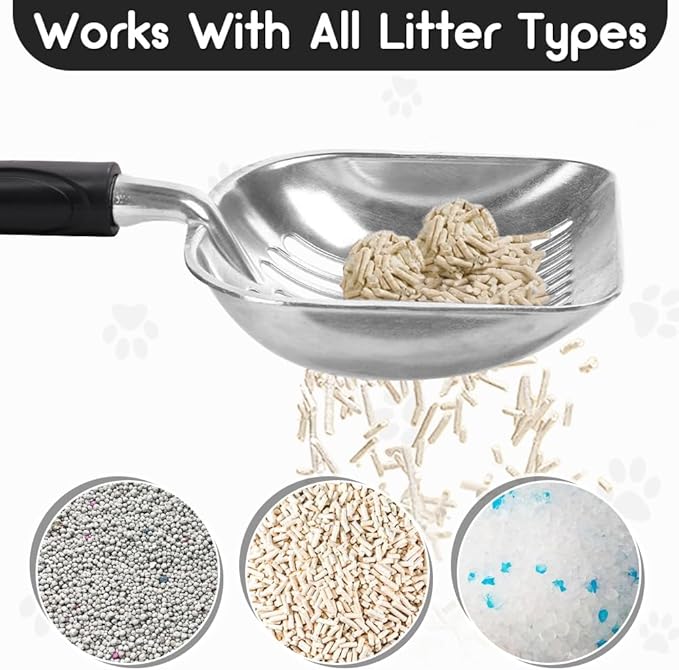Cat Litter Scoop, Metal Cat Scooper, Plastic Handle Scoop, Sifting Shovel – Heavy Duty Aluminum Alloy Litter Box Scoop with Deep Mesh, Design for Easy Waste Removal and Cleaning(Black)