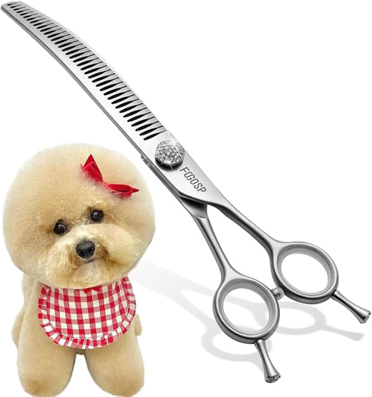 8.0'' Curved Chunkers Shears for Dog Grooming Professional Magic Pet Grooming Scissors with Big Artificial Diamonds 38 Teeth for Large Dogs(8.0 in, Curved Chunkers)
