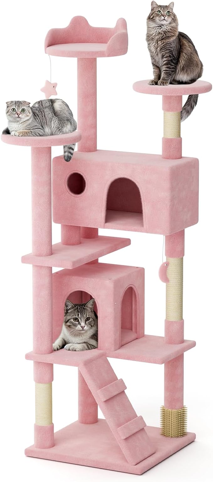 Magshion Cat Tree 77" Cats Tower for Indoor Cats, Multi-Level Cat Condo with Scratching Post, Top Perch, Sisal Board and Dangling Ball, Cat Stand Jumping Platform Kittens Pet Play House (Pink)