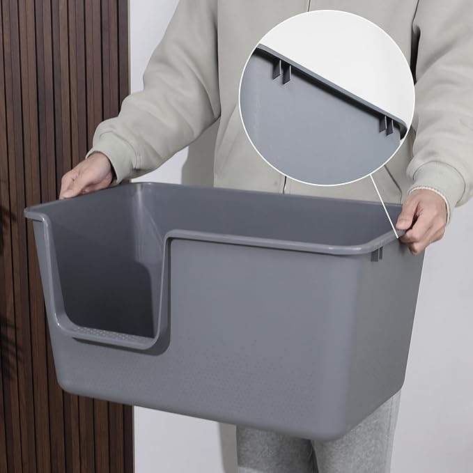 Xyskin 2-Pack Plastic Open Top Cat Litter Box, High Sides Cat Litter Pan with Scoop, Grey