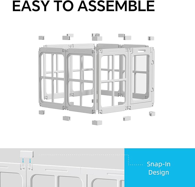 Clear Dog Playpen Indoor, 24" Acrylic Plastic Pet Play Pen with Door, Playpen for Puppy Cat Rabbit Ferret, Easy to Install Preferable Playpen for Small Dogs, Customizable, White 8 PCS