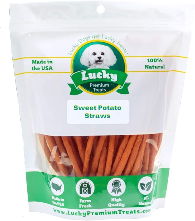 Lucky Premium Treats Sweet Potato Straws Sweet Potato Dog Treats 13oz. - All Natural Chewy Veggie Dog Treats for Small & Medium Dogs - Training Reward Made in USA