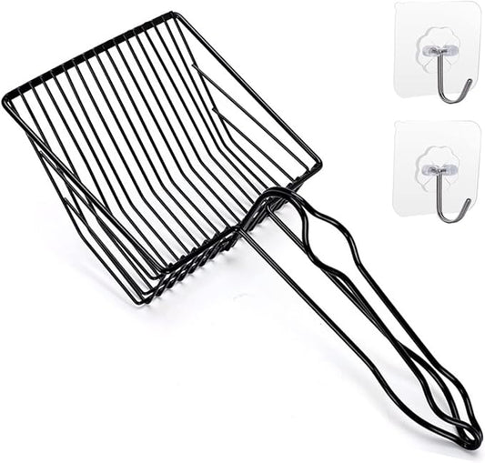 Metal Cat Litter Scoop, Fast Kitty Box Pooper Scooper with Holder, Deep Large Shovel, Upgraded with Flat Head and a Comfy Thumb Hole in Long Handle