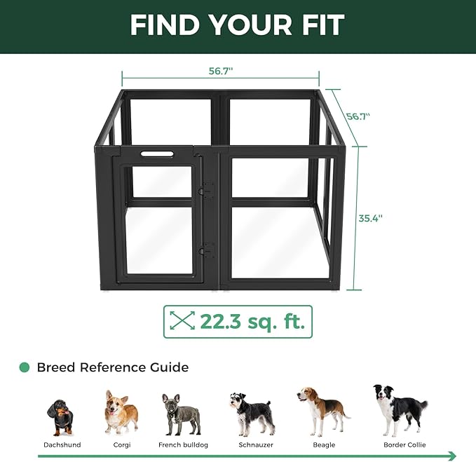 FXW AuraSpace Acrylic Indoor Dog Playpen for Medium Dogs, 35 Inch, 8 Panels, Black