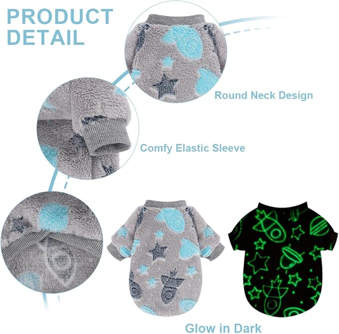 Dog Sweater Glow in The Dark Girl Pink Small Fleece Clothes Winter Soft Thickening Warm Puppy for Dogs Boy Teacup Yorkie Chihuahua (XS,Grey)