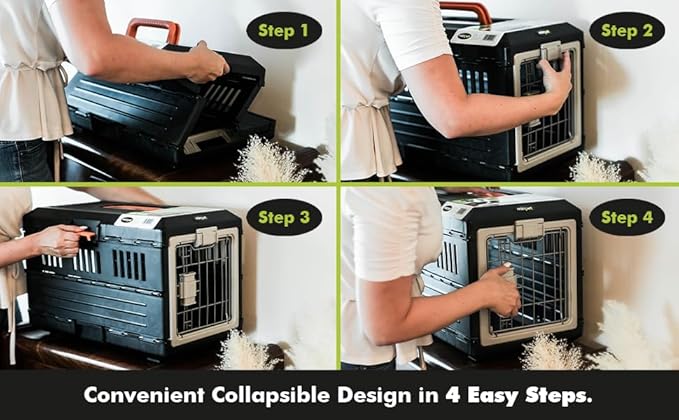 USA Pet Carrier & Crate 35" - Premium Collapsible Design for Medium Cats and Dogs - Portable Kennel for Indoor/Outdoor - 360° Ventilation & Hard Plastic Wall Protection (Orange Handle, Medium)