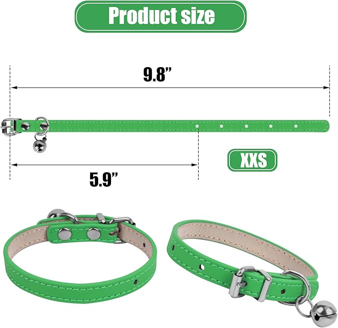 XXS Dog Collar Teacup Dog Collars, Green Dogs Collars, Teacup Dog Collar for Small Dogs Cats, Green, 3/8 inch Width