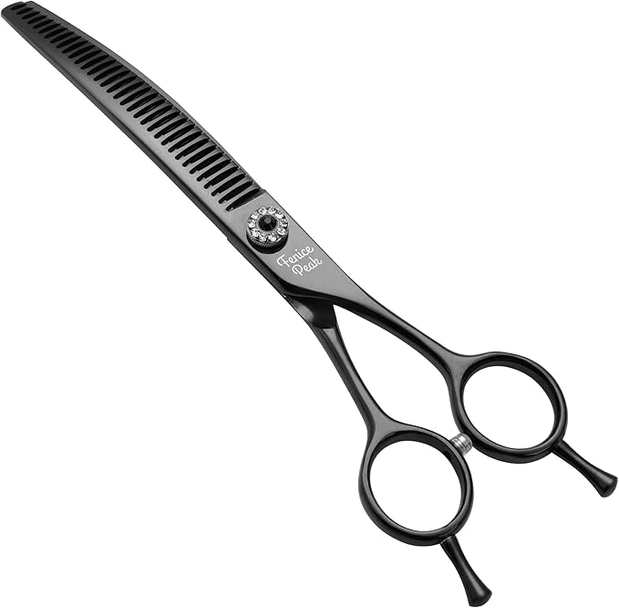 Fenice Peak Professional Dog Grooming Scissors Pet Curved Chunker Shears 7.0'' Extremely Sharp Blades 440C Steel Thinning Scissors Durable Smooth Motion & Fine Cut for Dogs and Cats(Black)