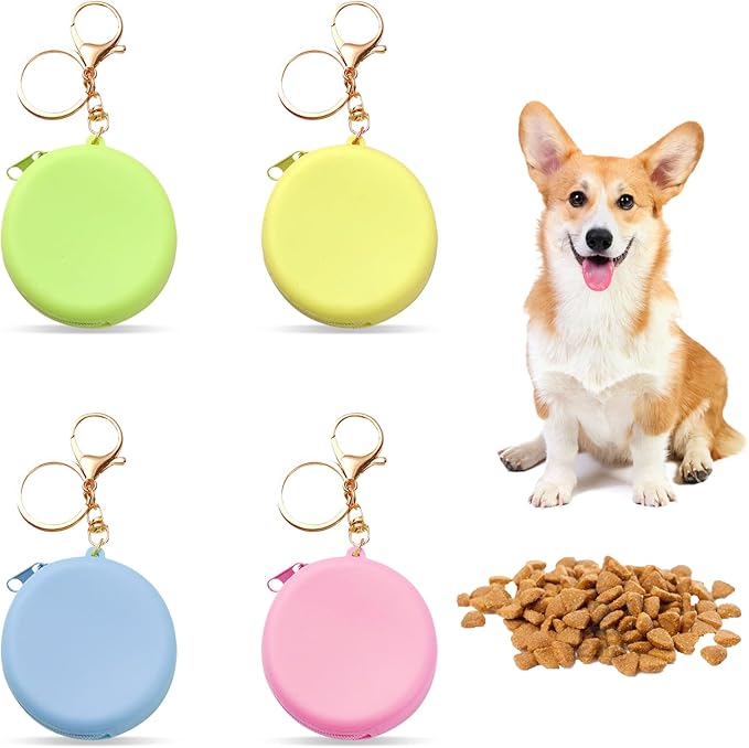 4PCS Silicone Dog Treat Pouch Small Bag, Pocket-Sized Pet Training Treat Bag,Zipper Design,Unscented, Reusable, Travel Walking Bag, Portable Training Bag
