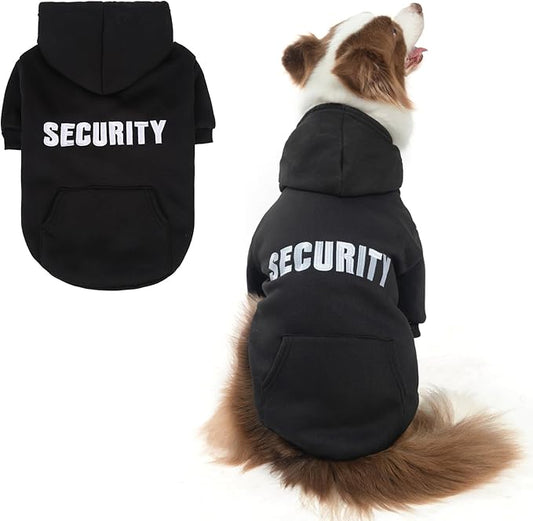 SCENEREAL Security Dog Hoodie Sweater for Large Medium Small Dogs, Embroidered Dog Clothes with Hat Pockets and Leash Hole, Soft Warm Fleece Pets Cold Weather Halloween Costumes for Boys Girls