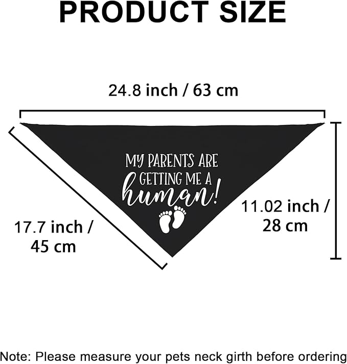 My Parents are Getting me a Human, Pregnancy Announcement Dog Bandana, Gender Reveal Photo Prop Pet Scarf Accessories,Pet Accessories for Dog Lovers (Black)