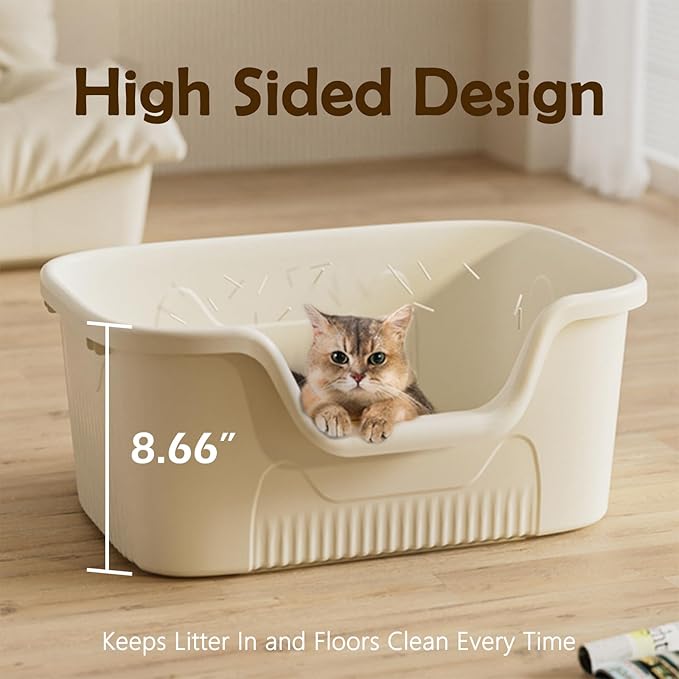 SpaceTime Extra Large Litter Box with High Sides,23.6" Lx16.5 Wx8.6 H XL Multi Cat Litter Pan for Kitty,Cat Boxes for Indoor Cats,Jumbo Litter Boxes for Big Cats,Anti-Splashing,Easy to Clean (White)