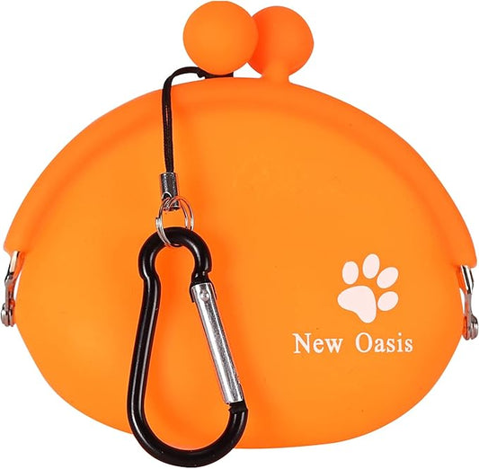 New Oasis Dog Treat Pouch, 10oz Silicone Treat Pouches for Pet Training BPA Free Small Dog Treat Bag for Leash, Orange
