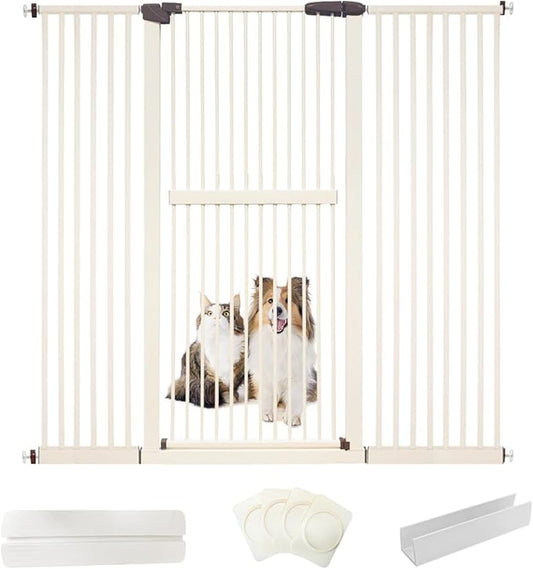 Lumizone Extra Tall Cat Gate 61.02" High Pressure Mounted Extra Wide 59.25"-63.38" (17Sizes) 1.37" Gap No Drilling Auto-Close Tall Pet Gate for Dogs (Cream, 59.25"-63.38"/150.5-160.5cm)