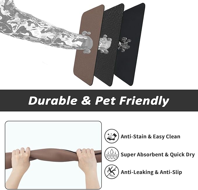 Pet Feeding Mat - Absorbent Dog Mat for Food and Water, No Stains Cat Bowl Mat, Easy to Clean Pet Placemats, Quick Dry Dog Water Dispenser Mat for Messy Drinkers | Brown 16"x 24"