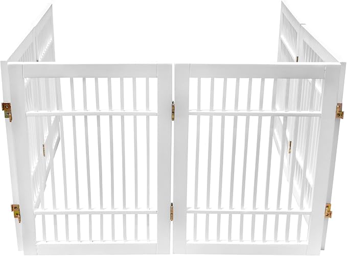 Pet Dog Gate Strong and Durable Freestanding Folding Acacia Hardwood Portable Wooden Fence Indoors or Outdoors by Urnporium (White Pet Gate, 6 Panel 24" Tall)