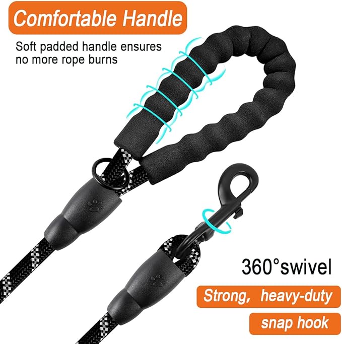 BARKBAY Dog Leashes for Large Dogs Heavy Duty Dog Leash 4/5/6 FT with Comfortable Padded Handle and Highly Reflective Threads for Medium Large Dogs Walking Training Running (4FT-1/2'',Black)