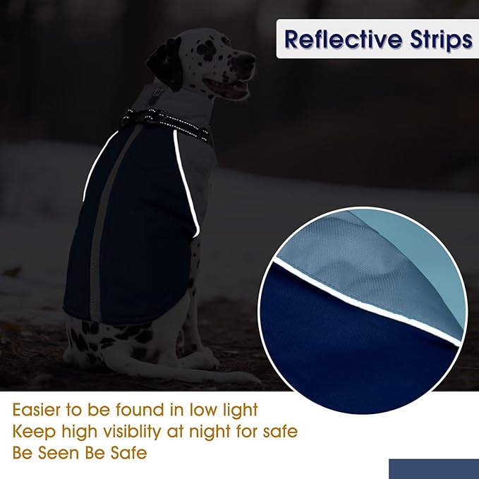 Dog Coat for Large Dogs,XXXL Waterproof Dog Jacket with Collar Built in,Reflective Winter Jacket with Fleece Lined Warm Cold Weather Coats for Extra Large Dogs,Pet Snow Jacket Suit,Blue,3XL