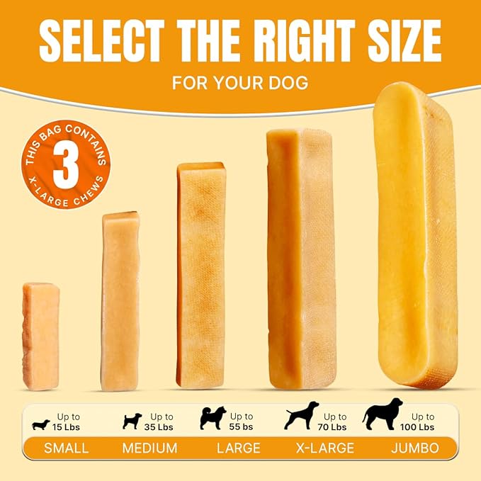 Tibetan Dog Chew Yak Cheese Sticks - Natural Treats for Extra Large Dogs, Long-Lasting, Easy Digest, Perfect for Aggressive Chewers, Grain and Gluten-Free, 3 Durable Chews