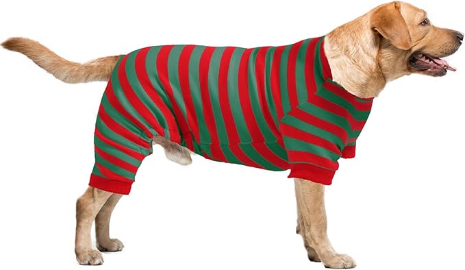 Dog Pajamas Cotton Striped Pet Jumpsuit, Breathable Comfy Pjs for Puppy and Cat, Dog Christmas Pajamas Shirts for Small Large Dogs Onesie Boys and Girls