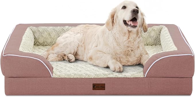 Orthopedic Dog Beds for Extra Large Sized Dogs, Waterproof Memory Foam XL Pet Bed with Sides 42x30Inch, Non-Slip and Egg-Crate Foam Big Dog Couch Bed with Removable Washable Cover, Pink