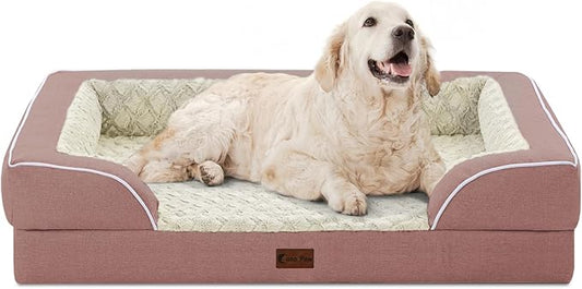 Orthopedic Dog Beds for Extra Large Sized Dogs, Waterproof Memory Foam XL Pet Bed with Sides 42x30Inch, Non-Slip and Egg-Crate Foam Big Dog Couch Bed with Removable Washable Cover, Pink
