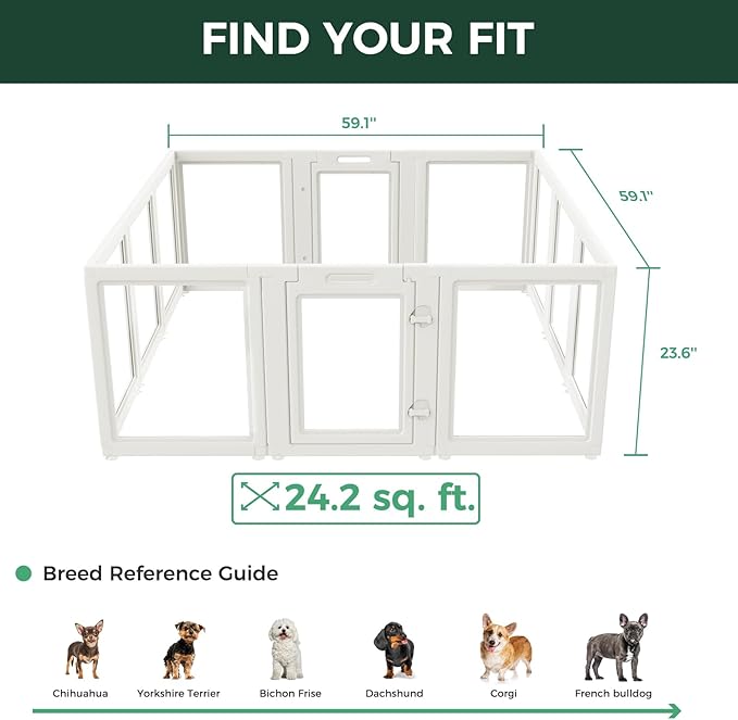 FXW AuraSpace Acrylic Indoor Dog Playpen for Puppies and Small Dogs, 24 Inch, 12 Panels, White