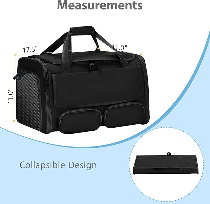 Cat, Dog Carrier for Pets up to 15 lbs, Soft-Sided Collapsible Pet Carrier with Upgraded Sturdy Base, Privacy Curtain and 2 Storage Bags, Cat Bag for Medium Cats and Small Dogs