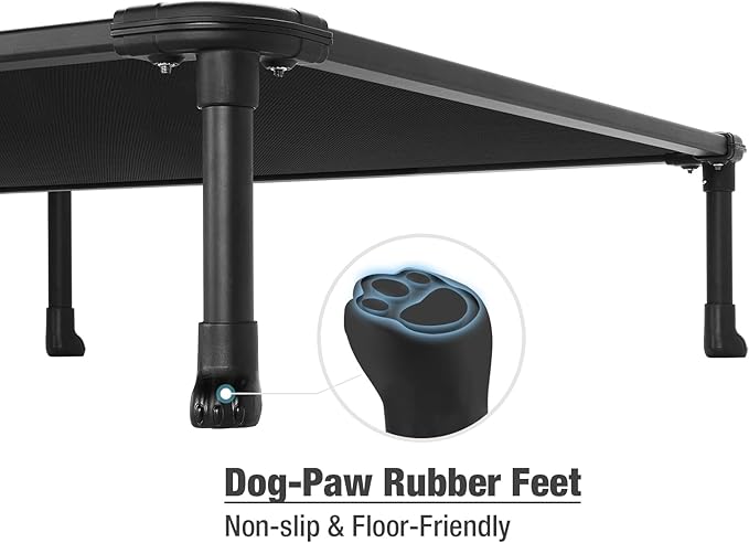 Veehoo Chew Proof Elevated Dog Bed - Cooling Raised Pet Cot - Rustless Aluminum Frame and Durable Teslin Mesh, Unique Designed No-Slip Feet for Indoor or Outdoor Use, Black, XX-Large, CWC2002