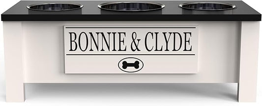 GrooveThis Woodshop - Personalized Elevated Triple Dog Bowl Stand for Large, Medium, Small, X-Small Dogs - 3 Stainless Steel Food and Water Bowls - Raised Dog Dish Internal Storage (Medium, Black)