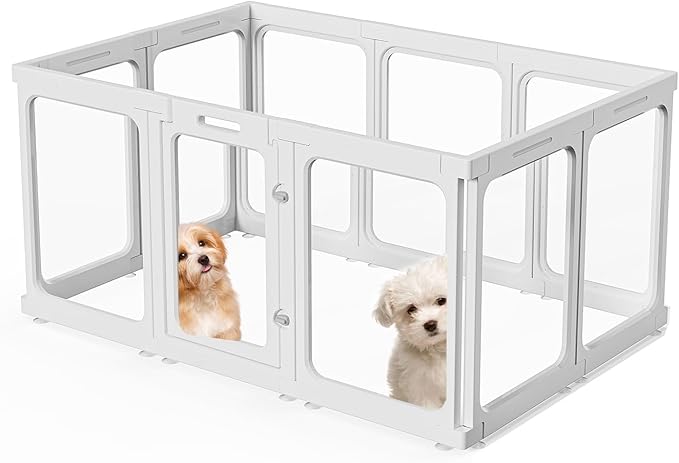 Clear Acrylic Dog Playpen with Door, for Puppy Rabbit Transparent Pet Pen, Dog Playpen Indoor, Dog Fence, Easy Assemble & Cleaning Dog Pen for Small & Medium Dogs (23.6“ Height, 10PCS)