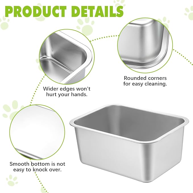 Fhiny 2 PCS Stainless Steel Dog Bowl, 3 Gallon Capacity Durable Metal Water Dish for Large Dogs, Indoor/Outdoor, Dishwasher Safe