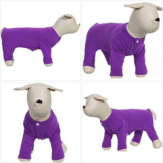 Lovelonglong Four Feet Dog Lightweight Pajamas, Pure Cotton Dog Jumpsuits 4 Legs Dog Onesies T-Shirt Stylish PJS Puppy Costume for Large Medium Small Dogs Purple XS