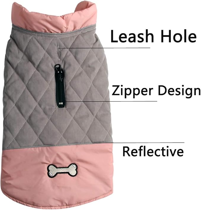 Reversible Dog Coats for Small Dogs Waterproof Warm Puppy Jacket for Cold Winter,Pink and Grey S
