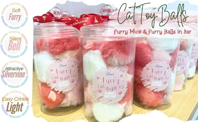 Cat Toy Ball Furry Ball with Bell in Pink Cat Toy Catnip Silvervine