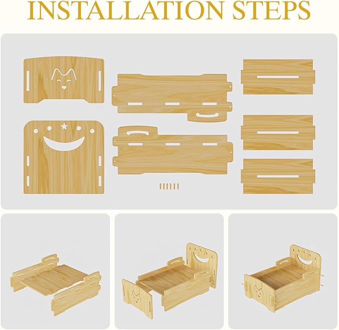Wooden Cat Bed-Wooden Indoor Pet Bed for Cats, Dogs, Rabbits, Kittens and Small Animals Without Mattress，Easy Assembly