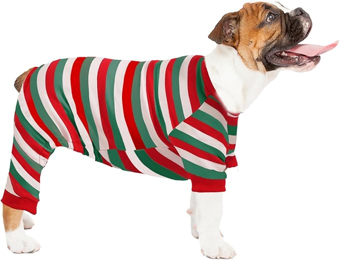 Dog Pajamas Cotton Striped Pet Jumpsuit, Breathable Comfy Pjs for Puppy and Cat, Dog Christmas Pajamas Shirts for Small Large Dogs Onesie Boys and Girls