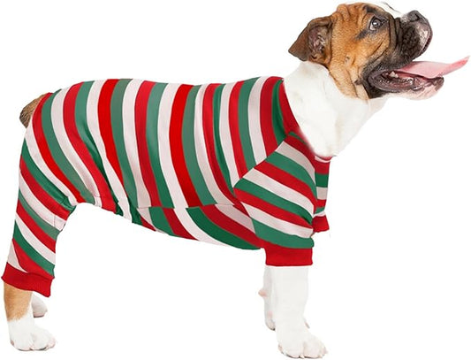 Dog Pajamas Cotton Striped Pet Jumpsuit, Breathable Comfy Pjs for Puppy and Cat, Dog Christmas Pajamas Shirts for Small Large Dogs Onesie Boys and Girls