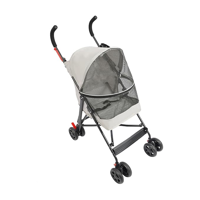 Pet Stroller, Foldable Pet Stroller with Weather Cover, Dog Cat Strolling Cart with 360° Wheels & Brakes for Small and Medium-Sized Dogs or Cats (Gray)