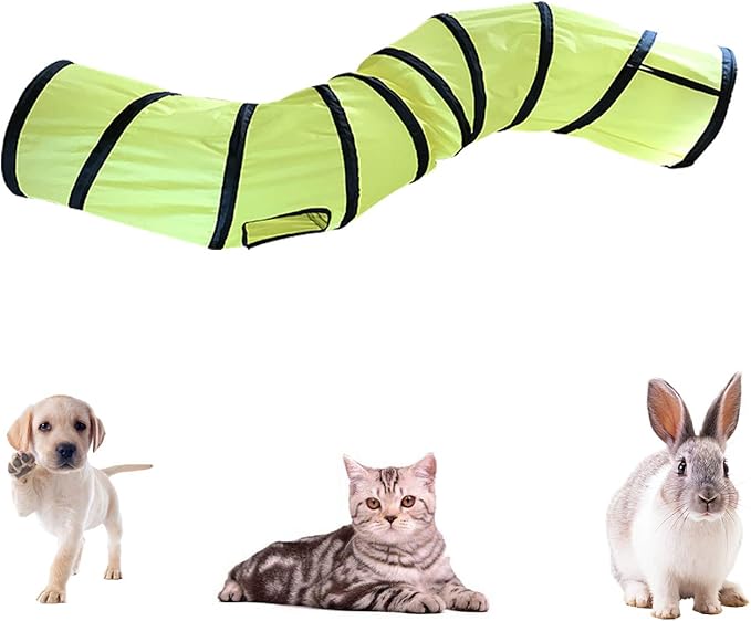 Cat Tunnel for Indoor Cats Interactive, Rabbit Tunnel Toys, Pet Toys Play Tunnels for Cats Kittens Rabbits Puppies Crinkle Pop Up Yellow 47" Shape S