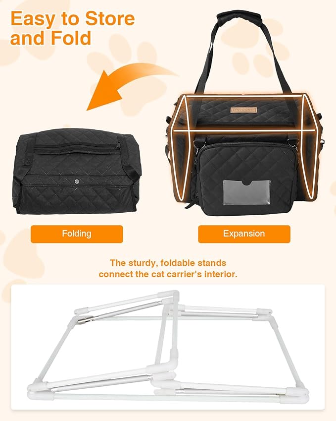 PETUX Small Cat Carrier - Pet Carrier Airline Approved for Kitten Under 10 lb - Escape-Proof, Foldable and Portable Cat Carriers with Removable Bag and Safety Buckle for Travel, Vet Visits - Black