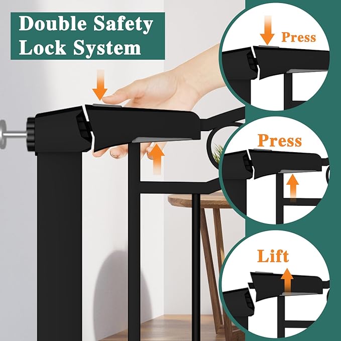 Black Wide Baby Gate with Door-Walk Through Baby Gates for Stairs Pressure Mounted no Drill-Indoor Tension Metal Child Pet Dog Safety Gate 48.82"-51.57" inches Wide