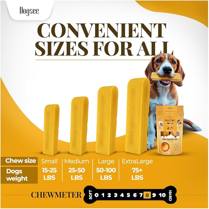 Dogsee Yak Cheese Himalayan Dog Chews with Turmeric 1lb (Large - 4 Bars) | 100% All Natural | Treats for Large Breed | Dog Chews Long Lasting for Joint Inflammation | High Protein | Dental Sticks