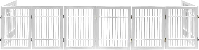 Pet Dog Gate Strong and Durable Freestanding Folding Acacia Hardwood Portable Wooden Fence Indoors or Outdoors by Urnporium (White Pet Gate, 8 Panel 24" Tall)