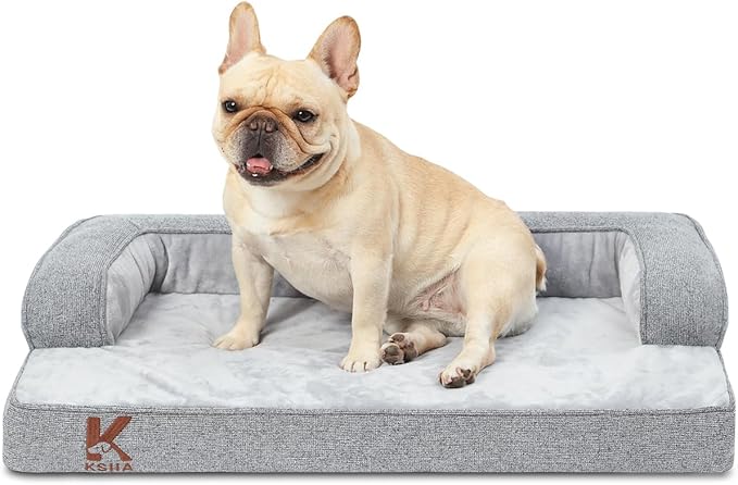 KSIIA Washable Dog Bed Medium Size Dog U-Shaped Bolster Pet Couch with Removable Waterproof Cover, Non-Slip Bottom and Egg-Crate Orthopedic Foam Pet Bed, 35 x 22 Inch, Gray